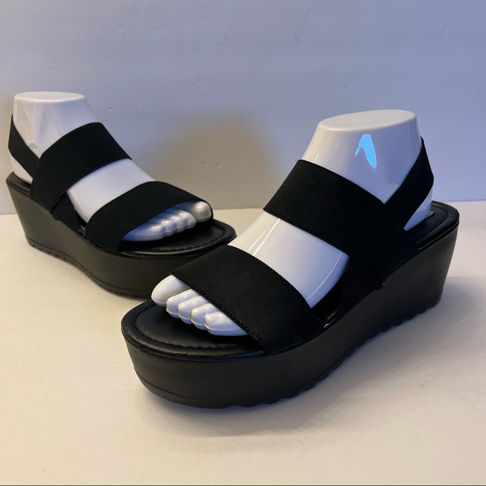 Madden Girl Sandra Sandal Black Stretchy Strappy Chunky Y2K Platform Size 9M